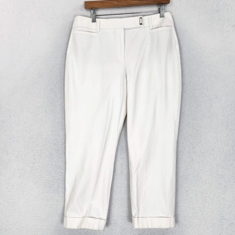 WHBM Pants Womens 8 Curvy White The Slim Crop Mid Rise Cropped Classic Tapered